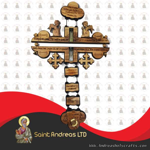 Olive Wood Our Father Cross With 2 Bottles