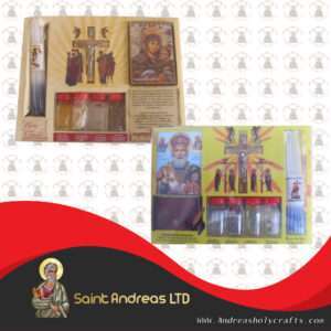 Set Of 4 Bottles With Cross Icon and Candle