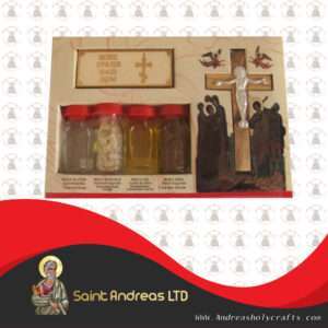 Set Of 4 Bottles With Wood and Cross